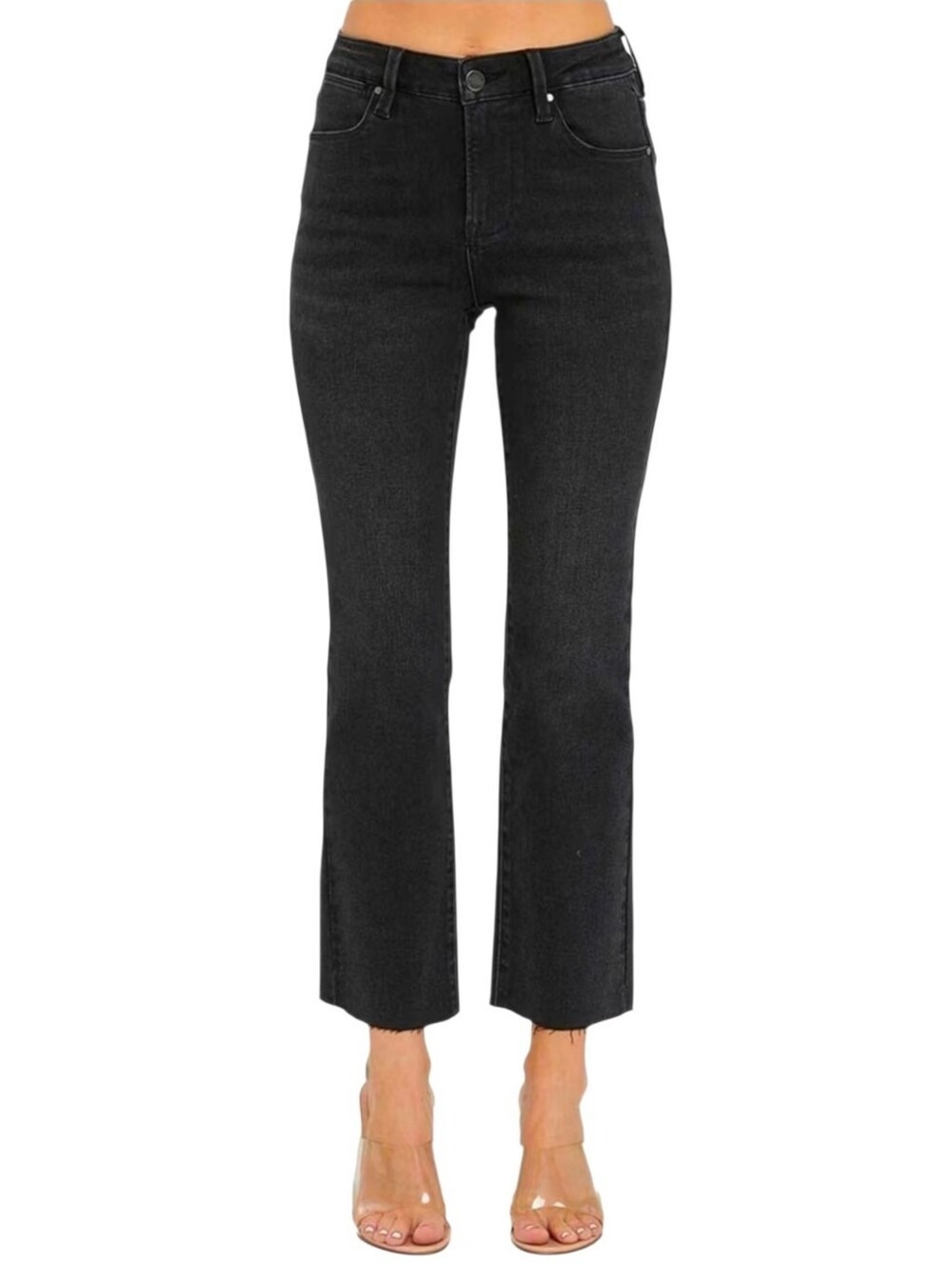 Risen Jeans Mid-Rise Straight Crop Raw Edge Jeans Black Stretch Denim 29 9 - Picture 10 of 10